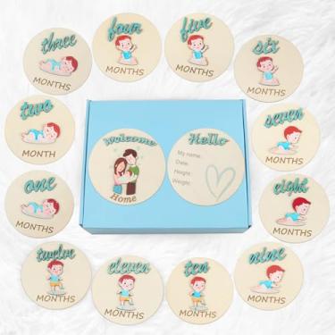Imagem de Esmorah Conjunto de divisórias de berçário de madeira impressas em 3D premium e placas de marco mensal (21 peças), organizador de tamanho de roupas de bebê, decoração adorável, presente para