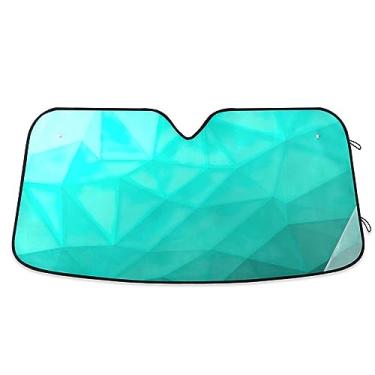 Imagem de Para-brisa com padrão de malha geométrica gradiente turquesa aqua para carro, para-sol para janela de carro, proteção UV, persiana dobrável de janela de carro, para caminhão, SUV, carro manter fresco