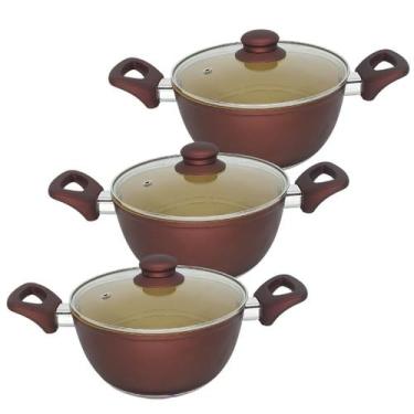 Imagem de Conjunto 3 Panela Revestimento Cerâmica Antiaderente Com Tampa Não Gru