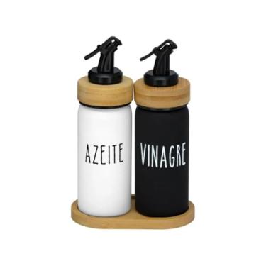 Imagem de Galheteiro de Vidro 220ml com Tampa de Bambu – Conjunto Azeite e Vinagre 2 Peças com Vedação e Design Elegante Base em Bambu Natural