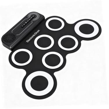 Imagem de SUNGOOYUE Conjunto de Bateria Eletrônica, Bateria de 600mah, Alto-falante Embutido, Bateria Portátil Com 7 Almofadas, 2 Pedais, 2 Baquetas para Crianças, Adultos, Prática Musical