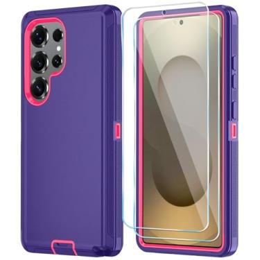 Imagem de ONOLA Capa para Samsung Galaxy S25 Ultra com protetor de tela HD [não serve para S25 / S25 Plus], para Samsung S25 Ultra, [3 em 1] Capa de telefone resistente (roxa, rosa vermelha)