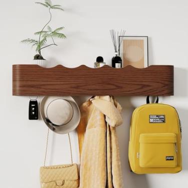 Imagem de Jadoxy Suporte de parede com prateleira, 5 ganchos ocultos, porta-chaves de madeira, organizador de entrada para corredor, quarto, banheiro, decoração de casa, armazenamento para pendurar casacos