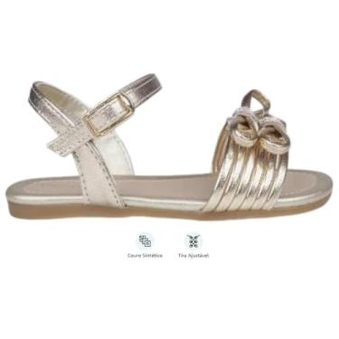 Imagem de Sandália Infantil Pampili Mili Tiras e Laços com Strass Dourada (Dourado, BR, Criança de 1 a 3 anos, Numérico, P, 24)