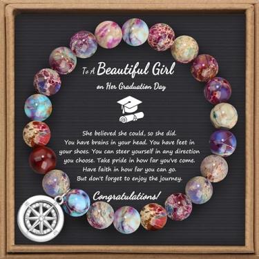 Imagem de JoycuFF Presentes de formatura para ela classe de 2024 pulseira inspiradora de bússola de formatura para mulheres e homens, presente de formatura para ele e ela, 7 inches, Aço inoxidável, Sem pedras