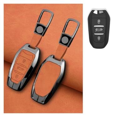 Imagem de Liga de zinco carro inteligente remoto chave caso saco chave titular compatível com peugeot 2008 3008 4008 5008 308 408 508 acessórios de proteção chave(E-orange keychain)