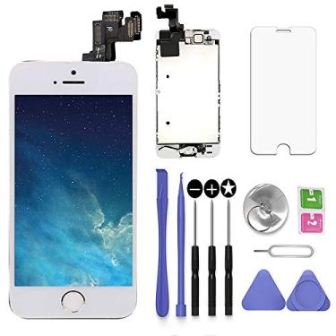 Imagem de SNIDII Substituição de tela branca para iPhone SE 10.2 cm com fone de ouvido e câmera montagem completa 3D Touch LCD Display digitalizador moldura substituição com kit de ferramentas de reparo,