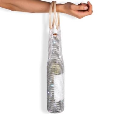 Imagem de Shinylin 1 bolsa de vinho de malha embutida com strass para vinho, bolsa de transporte de garrafa para amigo, novo iniciante, empresário, presente (branca)