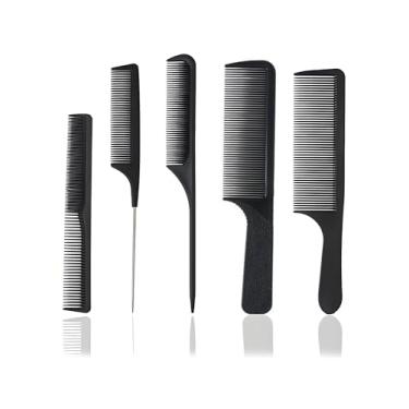 Imagem de Conjunto de 5 pentes para mulheres e homens, conjunto de pentes de cabelo de fibra de carbono preto premium para provocar e separar, pentes profissionais para cabeleireiro, pente fino e largo para