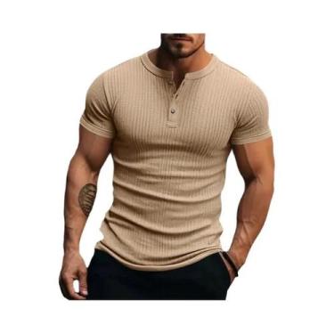Imagem de Camiseta Masculina Estilosa De Malha Listrada Com Gola Henley, Macia, 