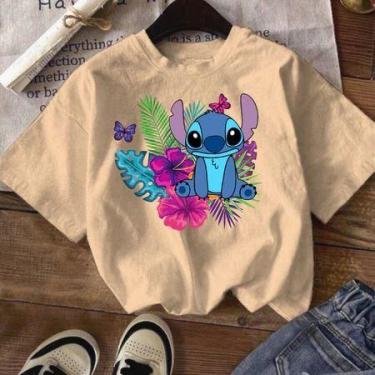 Imagem de Camiseta Menina Over Estampa Exclusiva Stich - loja dinka, 4, bege