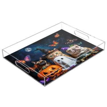 Imagem de xigua Bandeja de servir de acrílico fantasma de Halloween com alças à prova de derramamento, bandejas decorativas de festa de Halloween, bandeja organizadora de bancada para banheiro, cozinha, 30,5 x