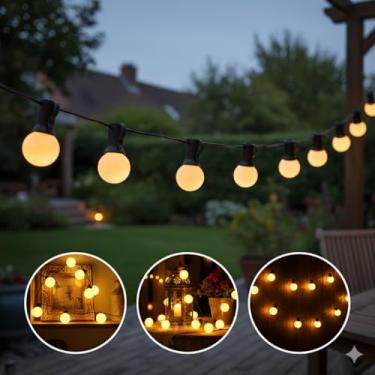 Imagem de Varal de Luzes 10m Com Lâmpadas Led Bivolt Inclusas Amarelo Branco Quente - Ideal para decoração, casa, varanda, quintal, lojas, restaurantes, barzinhos e areas externas - Gambiarra Iluminação Decorar