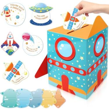 Imagem de Lemicin Caixa de cartão de dia dos namorados espacial para crianças, faça você mesmo, kit de artesanato com 25 cartões de dia dos namorados, caixa de correio para meninas, meninos, sala de aula