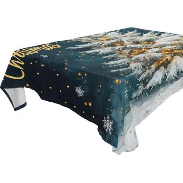 Imagem de Blueangle Toalha de mesa de árvore de Natal com flocos de neve – Toalha de mesa retangular de poliéster impermeável e resistente a manchas para ambientes internos e externos, 137 x 183 cm (87)