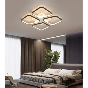 Imagem de Luminária de teto LED moderna e regulável, modelo 4Square, com controle remoto, em acrílico, para sala de estar, sala de jantar, quarto, cozinha e escritório (48 x 48 x 5 cm).