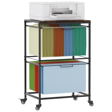 Imagem de EasyPAG Carrinho de pasta de arquivos com rolamento, suporte de arquivo de metal de 2 camadas para pastas de tamanho carta e legal, carrinho de arquivo portátil para escritório e casa, preto