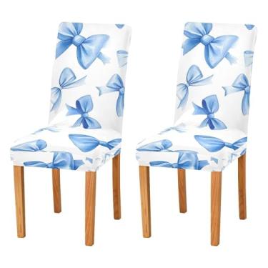 Imagem de SEHANY Conjunto de 2 capas de cadeira com laço de bolinhas rosa para sala de jantar, elástico, removível e lavável, para cozinha, hotel, festa, Natal