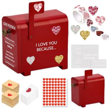 Imagem de Caixa postal de amor romântico com 50 mini notas de amor e envelopes 80 adesivos de coração e adesivos de coração de dia dos namorados rolo eu te amo porque presentes de relacionamento de longa