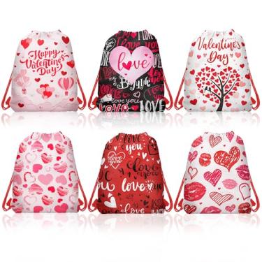 Imagem de CC HOME 12 unidades de sacos com cordão de dia dos namorados, sacos de presente de amor de coração vermelho, sacos de lembrancinha de festa de casal para chá de bebê, crianças, meninas, meninos