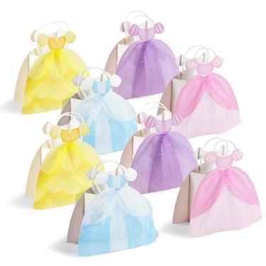 Imagem de Cheerland Sacolas de presente de festa de princesa, vestido de baile, em forma de brinde, saco de guloseimas, decorações com tema real para chá de bebê, revelação de gênero, menina, festa do pijama