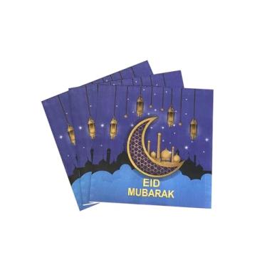 Imagem de Guardanapos Eid Mubarak Ramadã Eid Mubarak Artigos de Festa Guardanapos de Papel Descartáveis Estrelas Douradas Lua para Cozinha Muçulmana Festa de Férias 16,5 cm (Roxo)