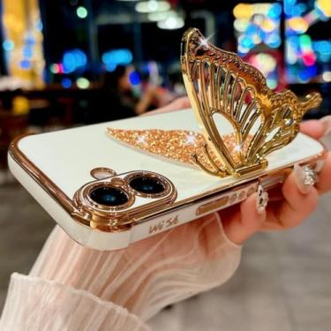 Imagem de HTVJFX Capa protetora para iPhone 13 Pro Max com estampa de luxo e glitter em formato de borboleta (para iPhone 13 Pro Max/BRANCO)