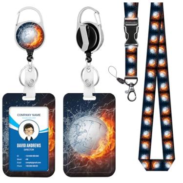 Imagem de Cordão para crachá de identidade, carretel de crachá, vôlei, fogo, água, para homens, mulheres, fofo, enfermeira, professor, nome, etiqueta, clipe retrátil, chaveiro resistente, trabalho, escritório