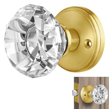 Imagem de Balin Designs Maçaneta de porta de cristal dourado, conjunto de maçanetas de porta de vidro interior sem trava, latão escovado estilo vintage decorativo antigo para corredor, armário, portas de
