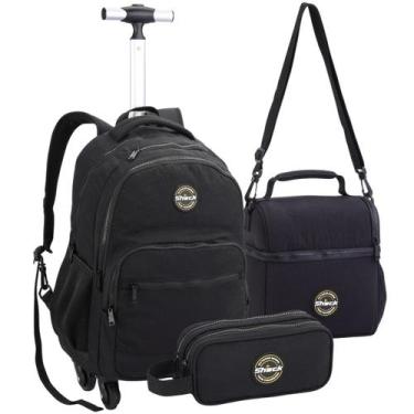 Imagem de Mochila Escolar Masculina Juvenil 4 Rodinhas, Lancheira Termica e Esto