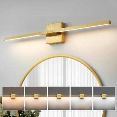 Imagem de CCYCOL Luminária dourada de 76,2 cm, moderna, para banheiro, luzes de parede para banheiro, com luz quente de 3500 K, arandela de banheiro escovada sobre o espelho