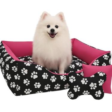 Imagem de Cama Pet 80x60cm Brinquedos Inclusos Conforto Superior (Patinha com pink,Com Almofadinhas)
