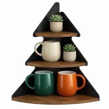 Imagem de QYGGFBAI Canto organizador de canecas de café, suporte de canto, organizador de copos para armários de cozinha – design de árvore de Natal de madeira maciça, suporte para copos de canto com