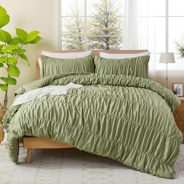 Imagem de Bedbay Conjunto de edredom franzido tamanho king, 100% algodão, boêmio, verde abacate, para quarto, 3 peças, vintage, decoração de quarto estética, para todas as estações