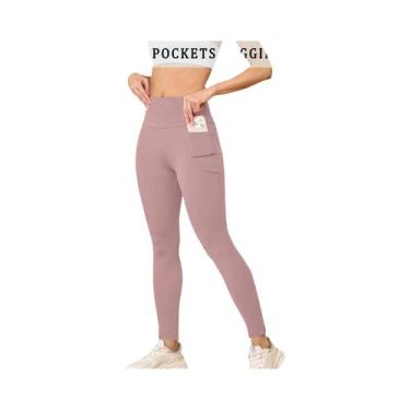 Imagem de Leggings Esportivas Femininas De Cintura Alta Super Macias Com Bolsos 