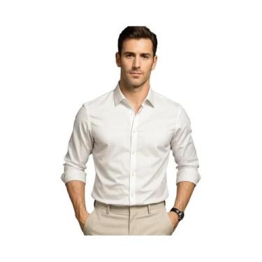 Imagem de Camisa Social Masculina Slim Fit De Cetim Manga Longa Cor Sólida Com B
