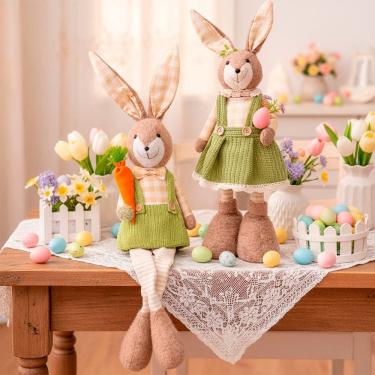 Imagem de Dupla Coelho Boneco Decoração Páscoa Pernas Mole Ajustáveis