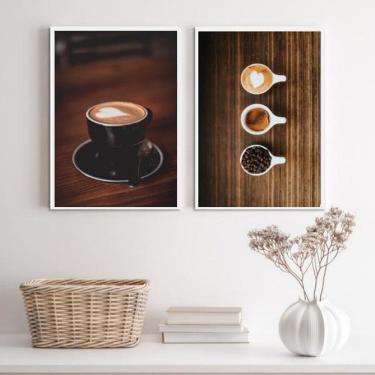 Imagem de Kit 2 Quadros Rústicos Café 45x34cm Moldura Branca