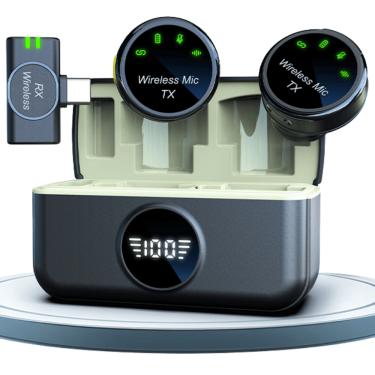 Imagem de Microfone Duplo Lapela Sem fio 25 M Tipo C Case Carregamento