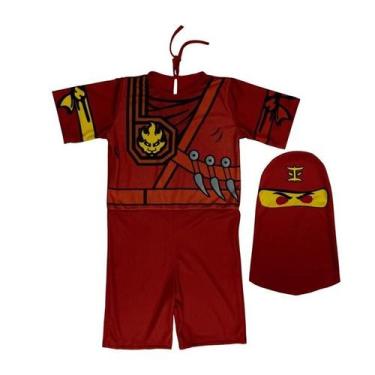 Imagem de Fantasia Ninjago Vermelho Infantil Lego Curta com Gorro, P 2 - 4