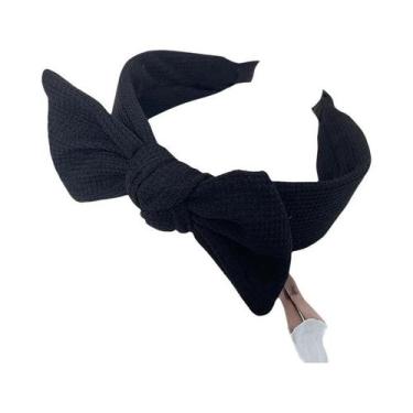 Imagem de Faixa De Cabelo Feminina De Malha Cor Sólida Com Laço Grande, Turbante