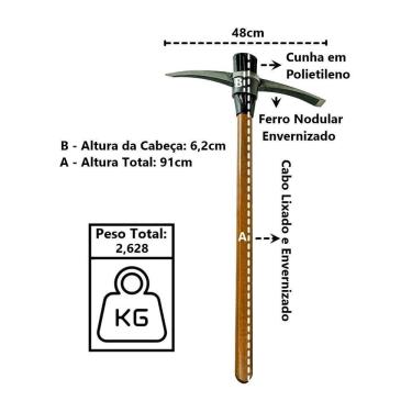Imagem de Picareta Pá Ponta Premium Cabo Envernizado Cunha Polietileno