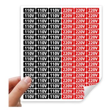 Imagem de Adesivos Etiquetas Adesivo 110V/220V Preto/Vermelho 2,5x1cm Tomadas
