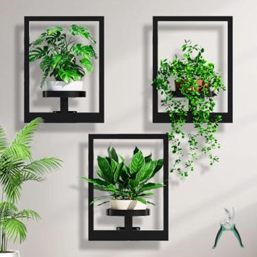 Imagem de ALACOO Suporte de parede para plantas, porta-retratos de metal para plantas de interior, prateleira de parede para janela/sala de estar/quarto/entrada/jardim, tesouras de jardim gratuitas (quadrado