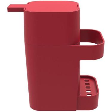 Imagem de Dispenser porta detergente esponja sabão 600ml cozinha pia - vermelho 