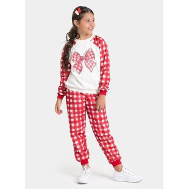 Imagem de Conjunto Inverno Menina Natural Blusão Raglan e Calça em Moletom Laço 