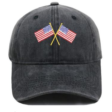 Imagem de Boné de beisebol vintage de algodão lavado com bandeira cruzada bordad