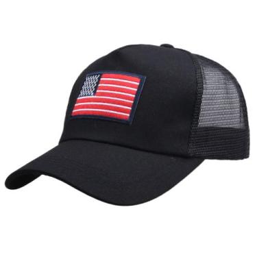 Imagem de Boné de beisebol de algodão bordado com bandeira americana para adulto