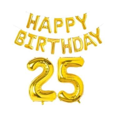 Imagem de Balões De Folha Dourados De Feliz Aniversário 15 Peças Decoração De Fe
