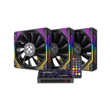 Imagem de Kit Cooler Fan Argb Fortrek Frosty Preto Com Controladora-controle